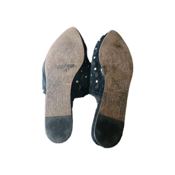 Splendid Womens 8 Linna Studded Black Suede Pointed Toe Slip On Flat Mules Glam - Picture 7 of 7
